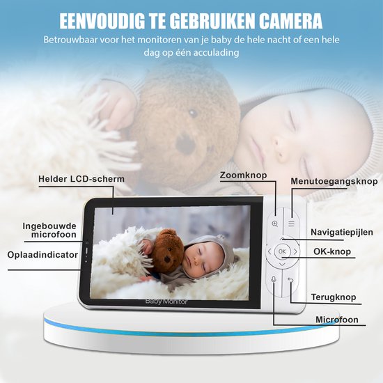 Novalance - Baby Monitor Wifi - Baby Monitor avec caméra - Baby Monitor avec écran 5 pouces - Berceuses - Détecteurs intelligents