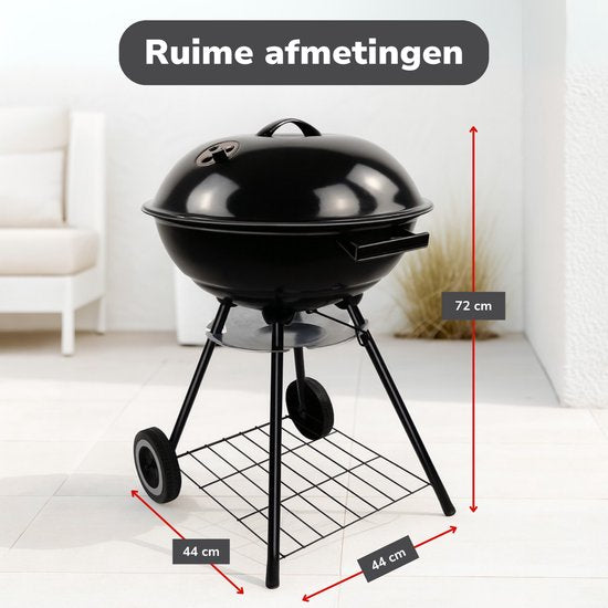 alpina Charcoal BBQ - Barbecue à boule Ø43 cm - Barbecue avec couvercle et roues - Système de ventilation intégré - Cendrier amovible - Noir