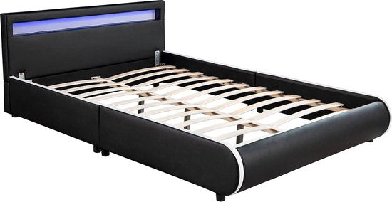 Lit capitonné Seville - 140 x 200 cm - Noir - Eclairage LED