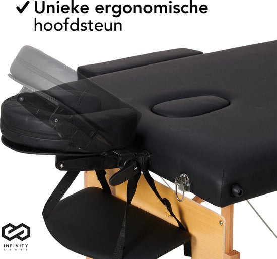 Table de massage Infinity Goods - pliante - capacité 250KG - 8 supports de hauteur - sac de rangement inclus - table de traitement - noire