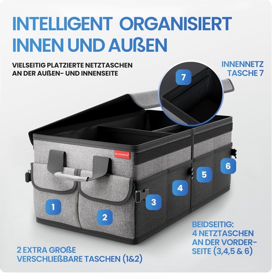 HELDENWERK Organisateur de bottes premium avec couvercle, robuste et antidérapant - Sac à bottes pliable, grand avec double fond - Coffre, boîte d'organisation de bottes
