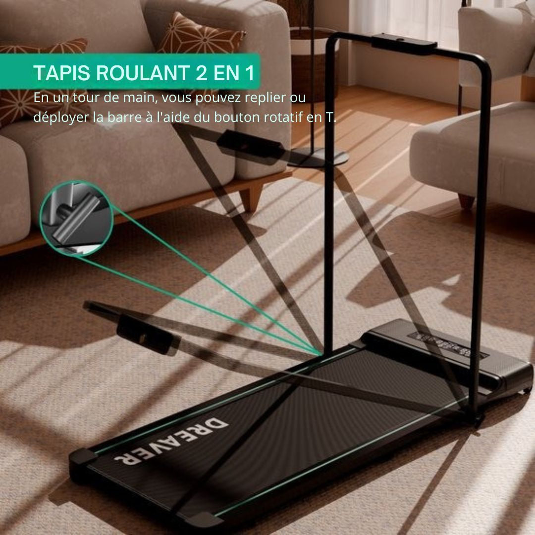 2-en-1 Tapis de course pliable Dreaver - 1-10km/h - Comprend un tapis de protection et un livre électronique - Tapis de marche - Pour la maison - Électrique - Pliable - noir