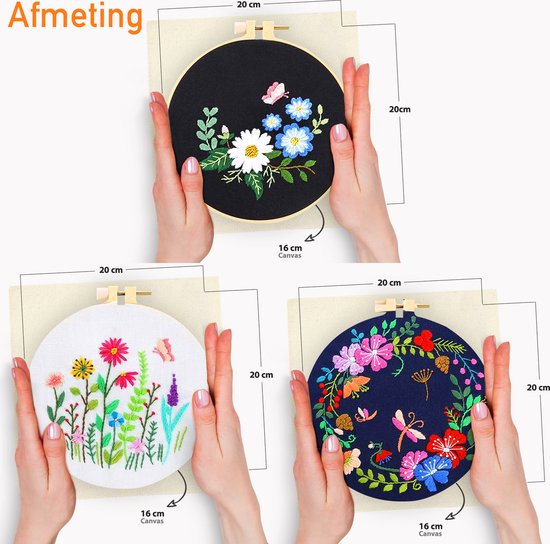 Happy Goods Kit de broderie fleurs et oiseaux - Kits de broderie adultes - Set de 3 broderies - Hobby et loisirs créatifs - Broderie