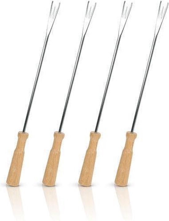 Fourchettes à fondue Boska Oslo - Set de 4 fourchettes - avec prise supplémentaire - Argent/Marron