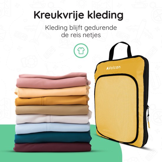 Cubes de compression Volcan - Organiseur de valise - Avec zips de compression - Sac à dos et valise - Lot de 4 - Ocre