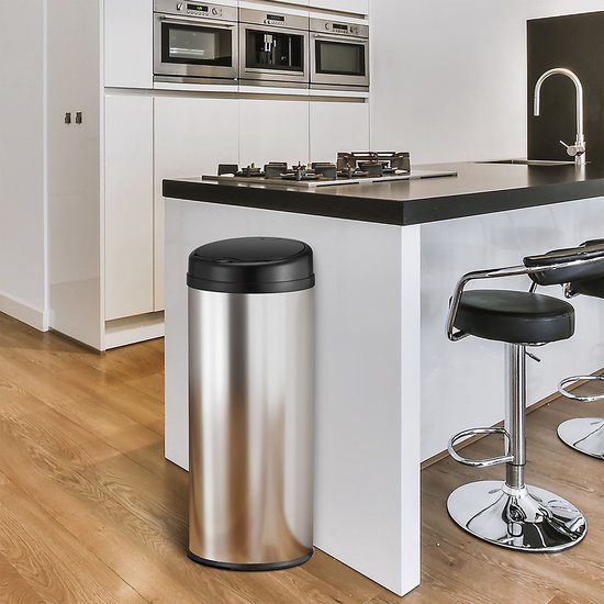 Poubelle automatique / Poubelle / Poubelle à détecteur - 50 litres - Argenté - Rond