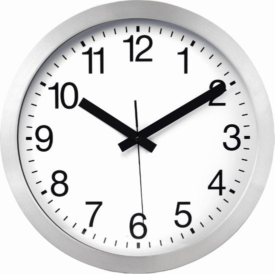 Horloge murale - Perel - ronde, analogique, 30 cm, affichage de l'heure radiocommandé (DCF), aluminium, argent