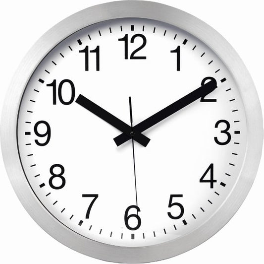 Horloge murale - Perel - ronde, analogique, 30 cm, affichage de l'heure radiocommandé (DCF), aluminium, argent