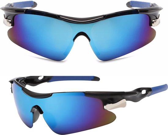 Garpex® Lunettes de cyclisme - Lunettes de sport - Lunettes de soleil homme - Cyclisme - Moto - Monture noire avec verre bleu