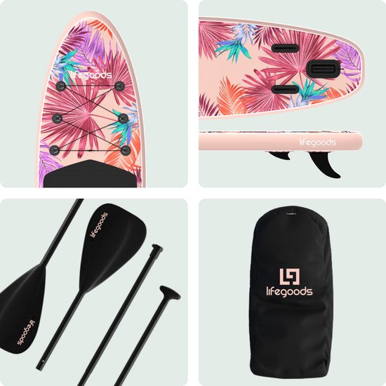 LifeGoods PaddlePro SUP Board - avec siège - Planche à pagaie gonflable - Ensemble complet - Max. 150KG - 320x81cm - Tropical Pink