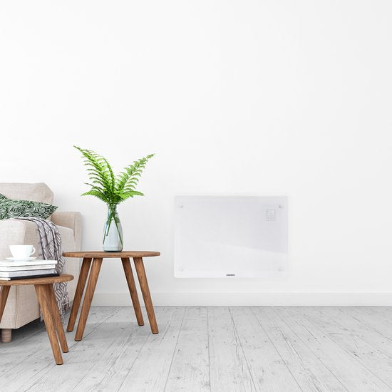 Chauffage électrique - VONROC - Convecteur avec panneau en verre - 750W/1500W - Jusqu'à 18m2 - Contrôlé par l'application (via Wifi) et manuellement - Blanc