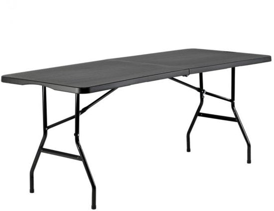 BRASQ Table pliante pliable noire - 180x70x74cm- Table de camping - Table pliante - Résistante aux intempéries - Table avec poignée de transport