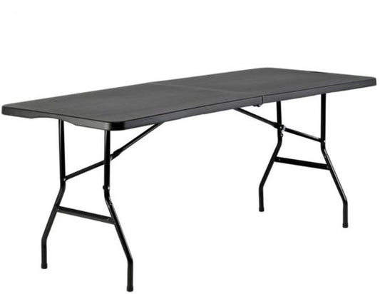 BRASQ Table pliante pliable noire - 180x70x74cm- Table de camping - Table pliante - Résistante aux intempéries - Table avec poignée de transport