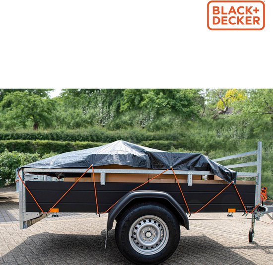 BLACK+DECKER Sangle d'arrimage 15 mètres - Incl. Sangle d'arrimage Oproller - Sangle d'arrimage - Corde de transport - Cordon élastique - avec parties réfléchissantes - Gestion du transport - Nylon/ Plastique - Orange/Noir