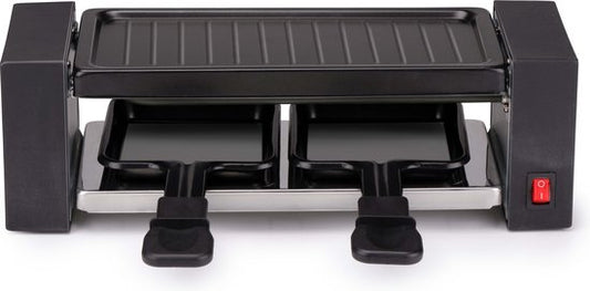 alpina Raclette Gourmet Set - 400 W -Raclette et gril - Revêtement antiadhésif - Acier inoxydable - Facile à transporter - Noir