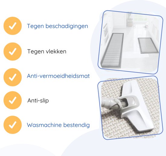 Hilvard - Tapis de cuisine - Lavable - 150 x 50 cm - Noir Gris - Antidérapant - Tapis de cuisine - Protecteur - Robuste - Moquette