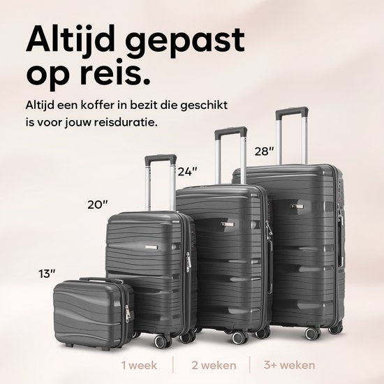 SKYCASES Travelin' Charm - Valise de voyage moyenne 24 pouces - Serrure numérique - 41x24x69 cm - 68L - Légère, imperméable et durable - Anthracite