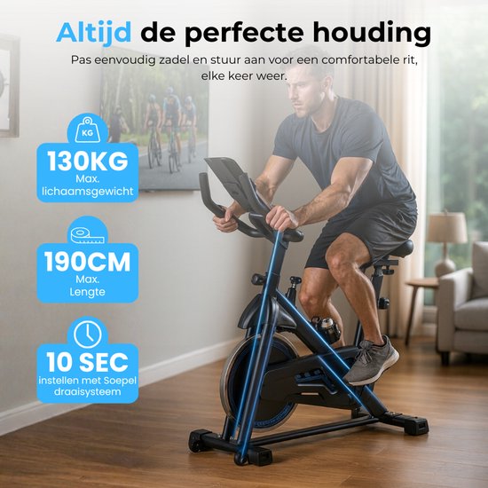 Vélo d'exercice - Vélo de fitness - Vélo de spinning - Roue d'inertie 8KG - Moniteur de fréquence cardiaque - App inclus - Extrêmement silencieux