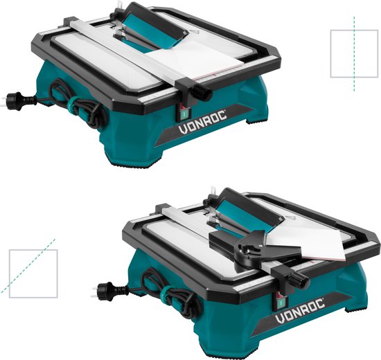 VONROC Scie à carreaux 650W -Refroidissement à l'eau -Lame de scie diamantée 180mm, guide parallèle et guide à onglets inclus