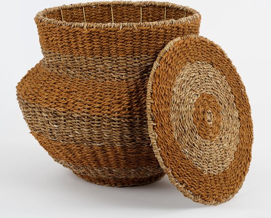 Mica Decorations Panier de rangement Tacoma avec couvercle - H48 x Ø55 cm - Jute - Jaune