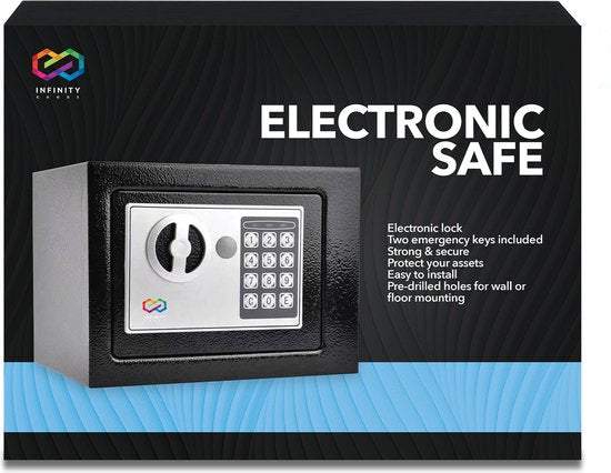 Coffre-fort Infinity - Électronique - Serrure à chiffres - 2 clés de secours - Fixations - Ancrage - Serrure de sécurité - 23x17x17 cm
