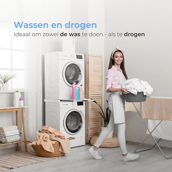 Skoov Spacer for Washer & Dryer - Stacking kit - With extendable shelf - Universal - Dryer - Furniture - incl. vibration amortisseurs and tension strap