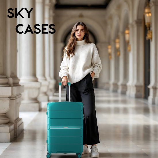 SKYCASES Urban Adventurer - Valise à main - Verrouillage par numéro - 44L - Roues pivotantes - Valise de voyage avec serrure à bagages - Trolley léger - Vert