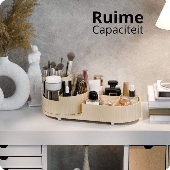 Organess - Organisateur de maquillage - Boîte de rangement - Organisateur de soins - Trousse de maquillage - Rotation à 360 degrés - Blanc laiteux