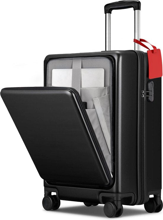VAIVE Hand Luggage Suitcase With Front Pocket - 43L Suitcase - Lightweight Trolley - Black