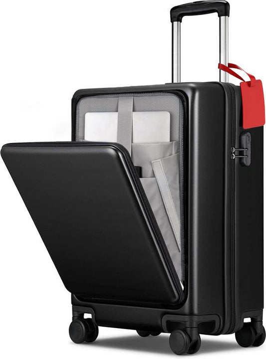 VAIVE Hand Luggage Suitcase With Front Pocket - 43L Suitcase - Lightweight Trolley - Black