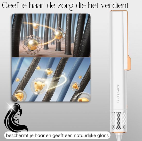 Lisseur & Sèche-Cheveux - Sansbeauté® - 2-en-1 - 80°C à 140°C - Souffle froid - Blanc