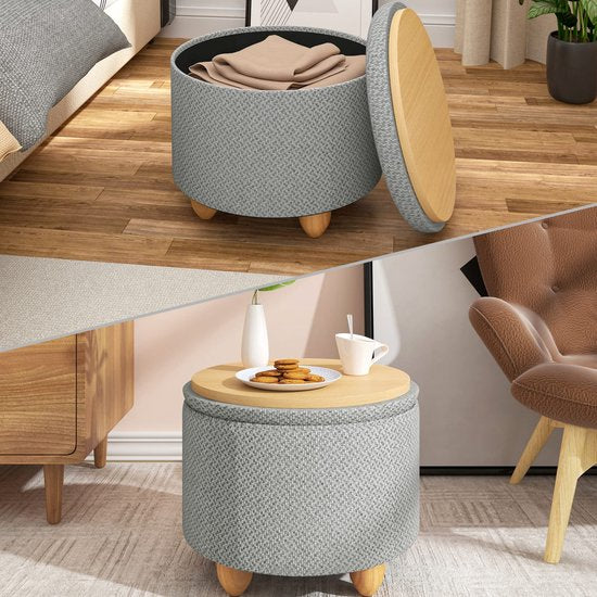 Rootz Hocker - Tabouret - Tabouret - Siège de rangement - Banc - Tabouret - Meuble - Gris clair - Ø39x33 cm
