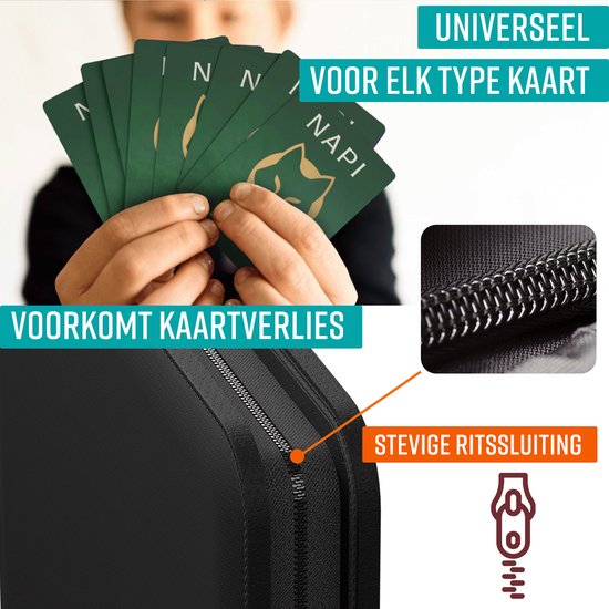 Reliure Toploader pour 282 cartes - Toploaders de collection de qualité supérieure avec fermeture éclair - Reliure pour cartes à collectionner - 9 poches - Faux cuir - Noir