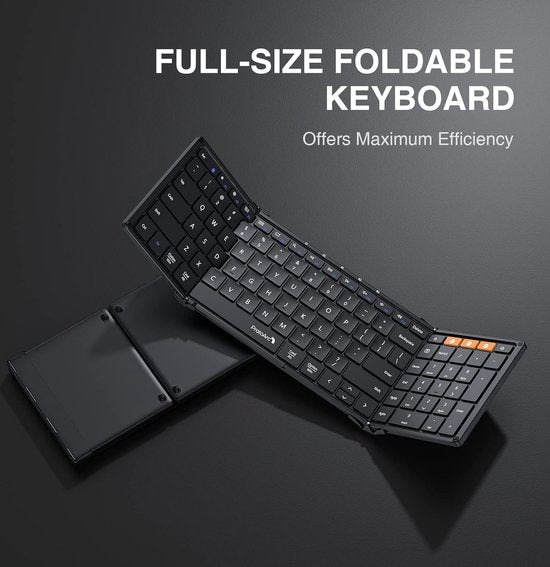 ProtoArc Foldable Keyboard - Full-Size Wireless Keyboard - Travel Keyboard Portable - Bluetooth Keyboards - Laptop IOS Android Windows Tablet iPad Smartphone PC Computer - Black