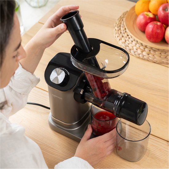 Safecourt Kitchen - Presse-agrumes lent - 700 ml & pressage à froid - avec moteur silencieux et anti-goutte - pour des jus de fruits et de légumes frais - plastique gris
