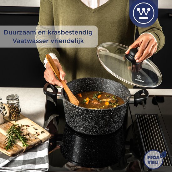 Casserole Westinghouse - Ø 24 cm - Induction - Sans PFOA - Couvercle inclus - Marbre noir