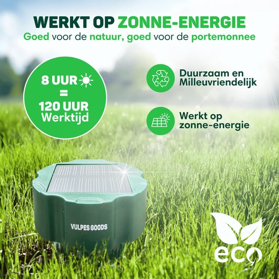 Vulpes Goods® Repellent - Répulsif à taupes - 4 pièces - Répulsif à souris - Contrôle des taupes - Alimenté par énergie solaire - Imperméable - Respectueux des animaux - PRO V2
