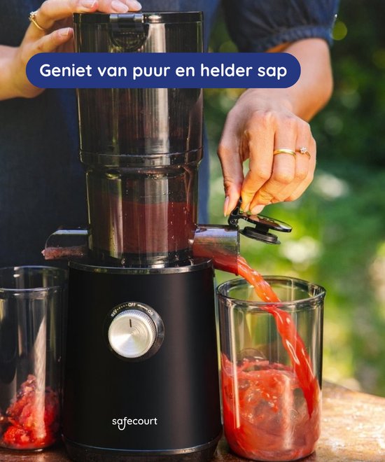 Safecourt Kitchen Juice Extractor - Extracteur de jus lent pour fruits et légumes - Ouverture de remplissage XXL - Moteur puissant - Noir
