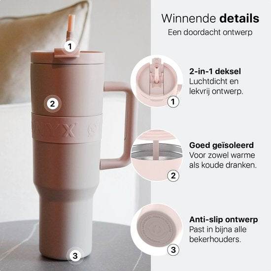ONYX Bouteille à boire avec paille 1 litre - Bouteille d'eau pour enfants et adultes - Mug Thermos Mug de voyage en acier inoxydable - Buvette de motivation - Tasse à boire pour l'école - Rose bonbon