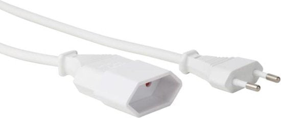 Perel Câble de rallonge, H03VVH2-F 2G0.75, 1.8 m, 2.5 A/230 V, 625 W, type C prise Euro, pour l'intérieur, PVC, blanc