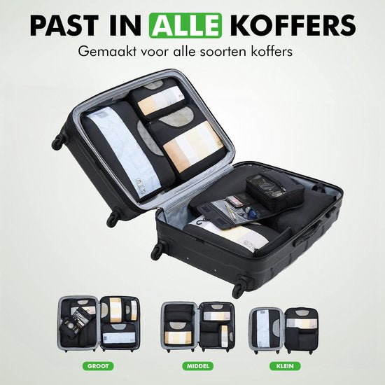 Travelhawk Packing Cubes - Kit d'organisation pour valise - Vêtements - Organisateurs de bagages - 8 pièces - Noir