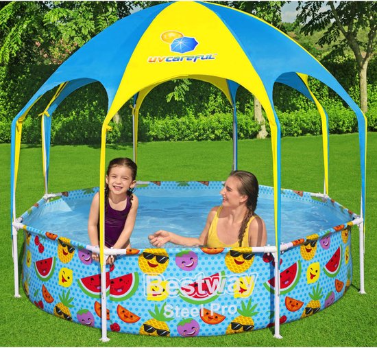 Bestway Steel Pro Kids' Pool - Parasol UV et pulvérisateur d'eau rafraîchissante - 244x51 cm