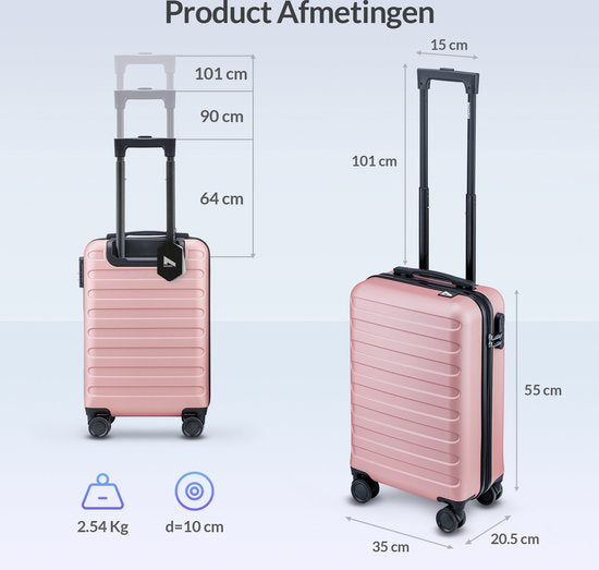 Nohrd Hand Luggage Suitcase - Rose Gold - Travel Suitcase with Wheels - 55x35x20 cm - Hand Luggage Trolley Lightweight - Travel Suitcases - Trolley on Wheels - Suitcases