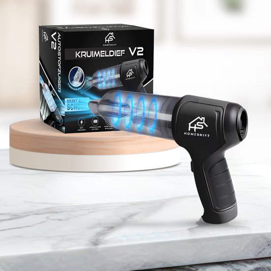 HomeShift® Aspirateur de voiture sans fil V2 - Aspirateur à miettes - Aspirateur à main - Petit aspirateur - Aspirateur sans fil - Air Duster - Wet & Dry - Noir