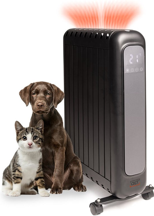 QLT Electric Heater with App Control, Thermostat and Timer - Convector heater - Oil-free Radiator with Wheels and Wall Option - Up to 20m² - Black