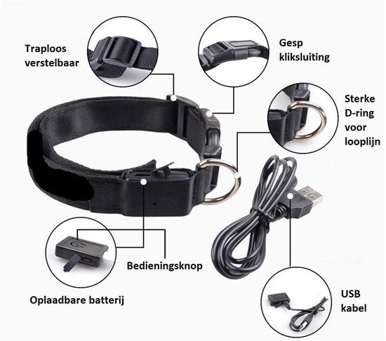 Collier lumineux LED Taille XL 42 - 56 cm USB Rechargeable Collier Chien Laisse Chiot - Bleu Chien Chat Chat - Dutchwide