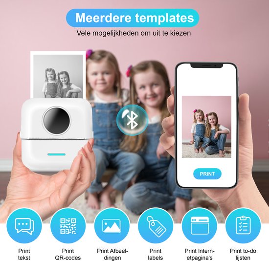 Ilona Mini imprimante pour mobile - Imprimante de poche - Mini imprimante photo premium - Imprimante portable pour smartphone - Imprimante photo mobile - Imprimante d'autocollants - 5 rouleaux de papier adhésif + 5 rouleaux de papier blanc + 3 rouleaux de