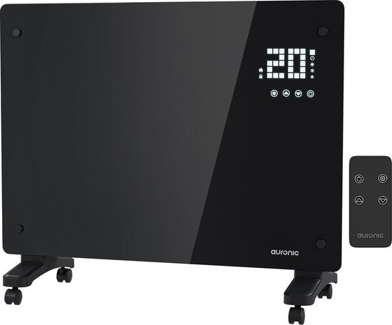 Auronic Electric Heater - Convector Heater with Thermostat and Remote Control - Glass Panel Heater - 1500W Heater - Black