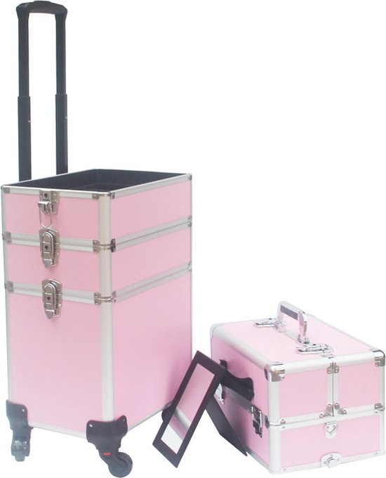 VDD trousse de maquillage trolley - cosmétiques trousse de maquillage pour les ongles - 4 en 1 - Rose