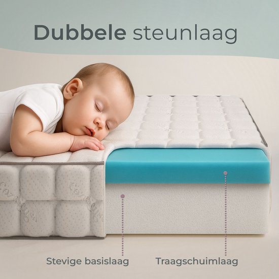 CozySense® Baby Mattress 60x120 - Lit bébé - Pour les bébés et les jeunes enfants - Housse 100% coton - Imperméable et hypoallergénique - Mousse à mémoire de forme au gel réduisant la pression